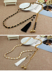 SYGA Women's Metal Belt Waist Chain Versatile Tassel Waist Pendant Women's Fashion Dress Decorative Belt(White)