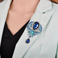 SYGA Brooch Pin Fashion Crystal Rhinestone Jewellery Pin Vintage Clothing Accessories Decoration Glass Pendant Blue Brooches For Women- S245