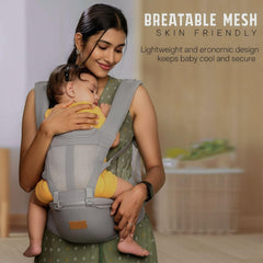 MOMISY 6 In 1 Multipurpose Baby Carrier for New Born Kid | Sling Kangaroo Bag with 6 Carry Positions & Cushioned Seat | Adjustable Carrier with Hip Seat | Carry Bags for 0 to 2 years Boys Girls (LightGrey)