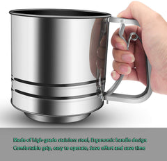 SYGA Stainless Steel Flour Sifter Large Baking Sieve Cup for Powdered Sugar