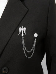 SYGA Men's & Women Suit Shirt Stud Lapel Pin Chain Tassel Brooch Pin with Angel design,Crystal Chain(Silver)