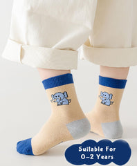 SYGA 5 Pairs Baby Socks, Toddlers Infant Cotton Stretch Crew Socks with Yellow Dinosaur Design, Suitable for 0-2 Years baby