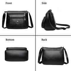 SYGA Leather Women's Shoulder Messenger Bag with Zipper Pockets (Black)
