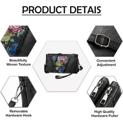 MOMISY Women Embroidery Crossbody Bag Small Shoulder Purse Soft Synthetic Leather Mobile cell phone bag For Ladies (Rose)