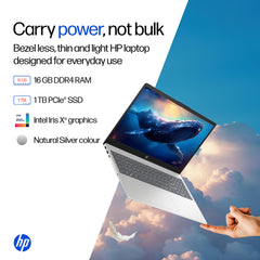 HP 15, 13th Gen Intel Core i5-1334U (16GB DDR4, 1TB SSD) FHD, Anti-Glare, Micro-Edge, 15.6''/39.6cm, Win11, M365(1yr)* Office24, Silver, 1.59kg, FD0552TU, Iris Xe, FHD Camera w/Shutter, Backlit Laptop