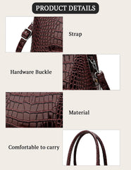 SYGA Women's Handbag Versatile Casual Crocodile Pattern Shoulder Bag(BURGUNDY)
