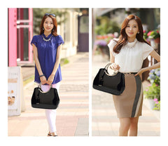 SYGA Leather Glossy Women's Bag Bride Wedding Handbag Women's One Shoulder Crossbody Stylish Bag(BLACK)