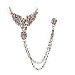 SYGA Men's & Women Suit Shirt Stud Lapel Pin Chain Tassel Brooch Pin with Crystal Chain(Full Diamond Eagle Silver)