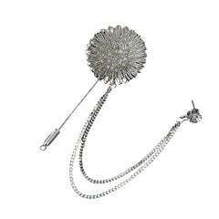 SYGA Men's & Women Suit Shirt Stud Lapel Pin Chain Tassel Brooch Pin with Crystal Chain(flower ball silver)