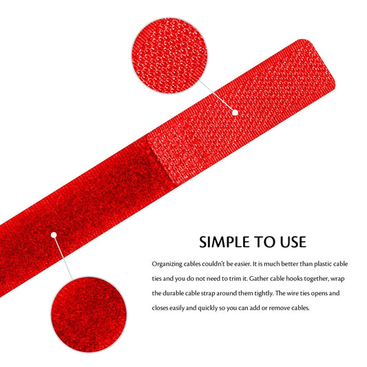 SYGA Red Cable Tie, 10pcs Hook and Loop Straps Fastener, Nylon Reusable Self-adhesive Cable Organiser for PC TV USB Network Cable, Tape for Home and Office-12mm Width and 150mm Length