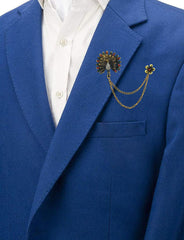 SYGA Men's & Women Classic Animal Peacock Corsage Suit With Eagle Chain Lapel Pin Tassel Brooch Pin with Crystal Chain(Peacock)