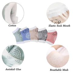 Syga Set of 5 Pair Baby Crawling Knee Pad Non-Slip Knee Pads Point Glue Non-Slip Crawling Socks