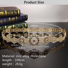 SYGA Women's Bridal Gift Diamond Rhinestone Inlaid Single Circle Noble Round Crystal Hollow Flower Metal Belt For Saree (Gold)
