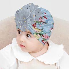 SYGA Baby Turban Hat, Toddler Beanie Cap Infant Hat 6 Month-4 Years Cotton Floral Baby Cap Headwear Unisex with Big Flower Soft Cute Hat, Grey Floral