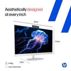 HP All-in-One, 13th Gen Intel Core i3-1315U (8GB DDR4, 512GB SSD) IPS, 300 nits, Anti-Glare, FHD, 27''(68.6cm), Win11, M365* Office 24, Shell White, 6.42kg, FHD IR tilt Camera w/shuttter, 27-cr0902in