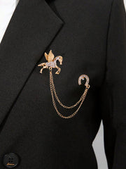 SYGA Men's & Women Suit Shirt Stud Lapel Pin Chain Tassel Brooch Pin with Pegasus Design Crystal Chain(Golden)