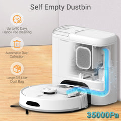 MILAGROW Imap15 AI Plus, Lidar, Convertible Robotic Vacuum Cleaner, Powerful 10000Pa Suction, 3.5L Self-Empty Dustbin, 70 Days Handsfree, 5200 Mah Battery, WiFi/APP/Alexa/Remote, (White), 260 Minutes