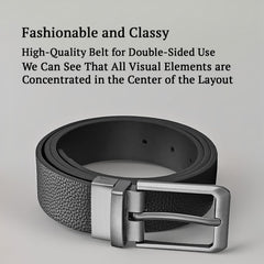 SYGA Men's PU Leather Belt, Rotatable Pin Buckle Casual Belt, 122 cm Length, 3.3 cm Width (Black + Black)