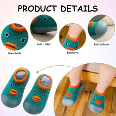 MOMISY Baby Anti-Skid Shoe Socks, Rubber Sole, Unisex, Low Top, Indoor Casual Wear, 3 Pairs (IN, Age, 12 Months, 18 Months, Green)