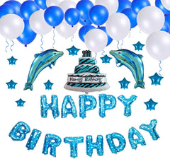 SYGA Cute Birthday Party Balloons Set - Happy Birthday Letters Balloons and Birthday Celebration Balloons Supplies Birthday Party Decoration with Dolphin and Cake Birthday (Blue)