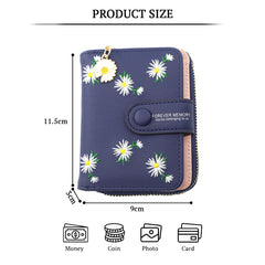 SYGA Women's Short Zipper Buckle Personalized Pu Leather Wallet Coin & Card Purse(Flower Blue)
