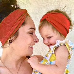 SYGA 2 Pcs Mom & Baby Headband Naylon Stretchable Hairband Suitable for Newborn Infant Toddler Kids 0-3 Year (Beige)