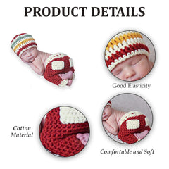 MOMISY Newborn Photography Prop Set, Crochet Striped Cap and Red Pants, Handmade Costume