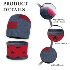 MOMISY Wool Winter Baseball Cap Plus Muffler Scarf Set for Men Women (Grey Maroon)