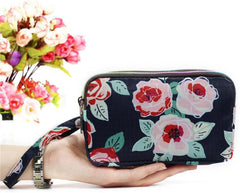 SYGA Women's Clutch Canvas Art Three-Layer Long Wallet Women's Handbag Large Capacity Key Coin Purse Casual Mobile Phone Bag