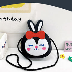 SYGA Children Rabbit & Bow Sling Messenger Bag Coin Bag Cartoon Backpack PU Leather Kitten Handbag for Toddlers Kids (Black)