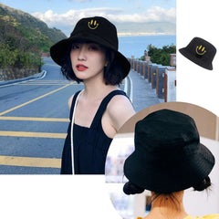 SYGA 1 Piece Reversible Double Sided Bucket Hat Sun Beach Cap Daisy Fishermans Hat for Adults, Men and Women Both for Above 15 Year - Flower Black & Pink