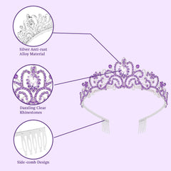 SYGA Bridal Princess Girl Tiara and Rhinestone Crown Headband Hair Accessories for Women Wedding Ceremony Party (Silver Plating + Purple)