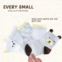 MOMISY 5 Pairs Baby Girl Boys Tube Socks Toddlers Infant Solid Color Boat Spring and Autumn Socks Stretch Baby Sock - Multicolor (IN, Age, 1 Year, 3 Years, Grey Bear)