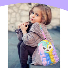 SYGA Children Pop It Fidget Bunny Design Silicone Bag Kids Push Popper Educational Decompression Bubble Shoulder Bag (Dark Pink)