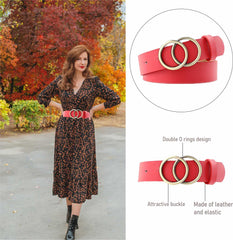 SYGA Women's PU Leather Belt Double O Ring Waist Belt Waist Size 29 Inch to 35 Inch, Black (Pack of 1)