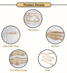 SYGA Gold Round Metal Chain Chain Waist Chain For Women, Versatile Decorative Dress, Waist-Cinching Hook, Adjustable Belt(Gold)