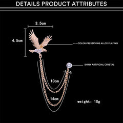 SYGA Men's & Women Suit Shirt Stud Lapel Pin Chain Tassel Brooch Pin with Eagle Design and Crystal Chain(Gold)
