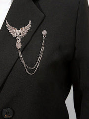 SYGA Men's & Women Suit Shirt Stud Lapel Pin Chain Tassel Brooch Pin with Crystal Chain(Full Diamond Eagle Silver)