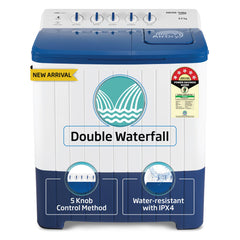 Voltas Beko, A Tata Product 8 Kg 5 Star Semi-automatic Top Load Washing Machine with Double Waterfall Technology (WTT80UHA / OK5I0I0W01E, Blue, 5 Knob Control Method)