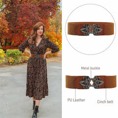 SYGA Women Cinch Belt, PU Leather Stretchy Waist Belt with Emblem Metal Buckle, Retro Style - Camel((Fits Waist Size 25-35)