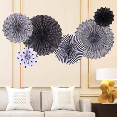 SYGA 6 Pieces of Paper Flower Fan Decoration Background Wall DIY Paper Fan Flower Ball Set(Black)