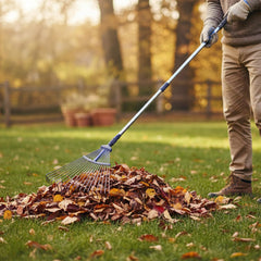 STANSY Adjustable Garden Leaf Rake, Telescopic Metal Handle 31-64 Inch, Heavy-Duty Lawn Yard Rake for Grass Clippings, Garden Debris, Outdoor Cleaning