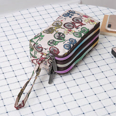 SYGA Women's Clutch Canvas Art Three-Layer Long Wallet Women's Handbag Large Capacity Key Coin Purse Casual Mobile Phone Bag