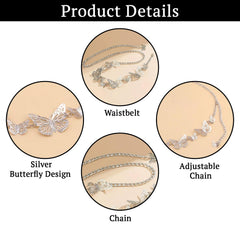 SYGA Women's Simple Geometric Versatile Body Chain Punk Style Stitching Single Layer Hollow Butterfly Waist Chain(Silver)