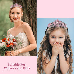 SYGA Bridal Princess Girl Tiara and Rhinestone Crown Headband Hair Accessories for Women Wedding Ceremony Party (Silver Plating + Pink diamonds)