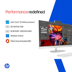 HP All-in-One, 13th Gen Intel Core i5-1334U (16GB DDR4, 512GB SSD) IPS, Three-Sided, Micro-Edge, Anti-Glare, FHD, 23.8''(60.5 cm), Win 11 Home, Office 24, 5.27kg, FHD Camera, 24-cr0486in