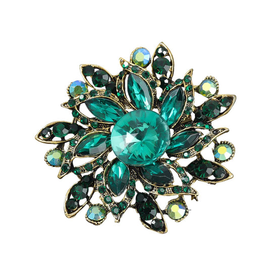 SYGA Brooch Pin Fashion Crystal Rhinestone Jewellery Pin Vintage Clothing Accessories Decoration Full Diamond Flower Green Brooches For Women- S218