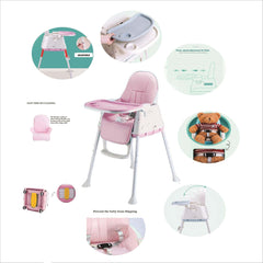 SYGA High Chair for Baby Kids,Safety Toddler Feeding Booster Seat Dining Table Chair with Wheel and Cushion(Pink)