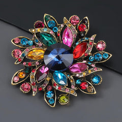 SYGA Brooch Pin Fashion Crystal Rhinestone Jewellery Pin Vintage Clothing Accessories Decoration Full Diamond Flower Multicolor Brooches For Women- S216