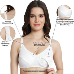 MOMISY Maternity Nursing Bra for Women | Non-Padded Cotton Blend | Wire-Free V-Neck Feeding Bra (Size 38 White)
